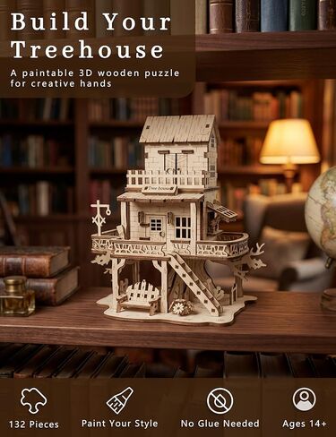 BOOZUU 3D Wooden Treehouse Puzzle Kit - Build and Paint DIY Tree House Model, 132 Pcs Wooden Craft Kit for Adults and Teens 14+,Home Display and Bookshelf Decor Gift for Birthdays and Christmas in Saudi Arabia