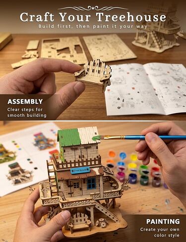 BOOZUU 3D Wooden Treehouse Puzzle Kit - Build and Paint DIY Tree House Model, 132 Pcs Wooden Craft Kit for Adults and Teens 14+,Home Display and Bookshelf Decor Gift for Birthdays and Christmas in Saudi Arabia