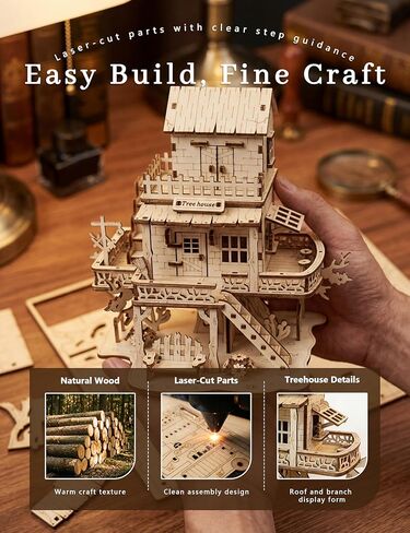 BOOZUU 3D Wooden Treehouse Puzzle Kit - Build and Paint DIY Tree House Model, 132 Pcs Wooden Craft Kit for Adults and Teens 14+,Home Display and Bookshelf Decor Gift for Birthdays and Christmas in Saudi Arabia