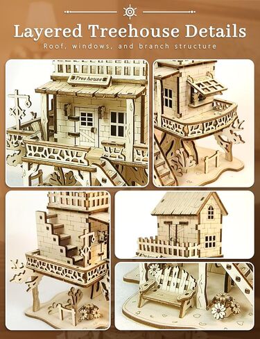 BOOZUU 3D Wooden Treehouse Puzzle Kit - Build and Paint DIY Tree House Model, 132 Pcs Wooden Craft Kit for Adults and Teens 14+,Home Display and Bookshelf Decor Gift for Birthdays and Christmas in Saudi Arabia