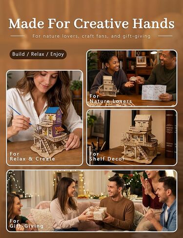 BOOZUU 3D Wooden Treehouse Puzzle Kit - Build and Paint DIY Tree House Model, 132 Pcs Wooden Craft Kit for Adults and Teens 14+,Home Display and Bookshelf Decor Gift for Birthdays and Christmas in Saudi Arabia