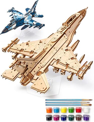 BOOZUU 3D Wooden Fighter Jet Puzzle for Adults, DIY Painting Wooden Aircraft Model Kit, Mechanical Military Airplane Puzzle Gift for Ages 14+ in Saudi Arabia