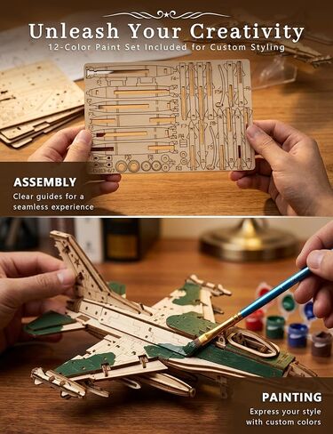 BOOZUU 3D Wooden Fighter Jet Puzzle for Adults, DIY Painting Wooden Aircraft Model Kit, Mechanical Military Airplane Puzzle Gift for Ages 14+ in Saudi Arabia