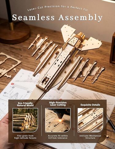 BOOZUU 3D Wooden Fighter Jet Puzzle for Adults, DIY Painting Wooden Aircraft Model Kit, Mechanical Military Airplane Puzzle Gift for Ages 14+ in Saudi Arabia