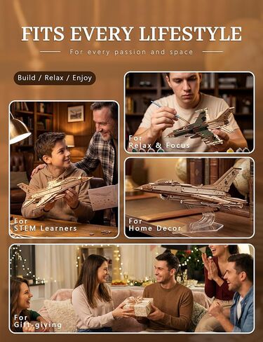 BOOZUU 3D Wooden Fighter Jet Puzzle for Adults, DIY Painting Wooden Aircraft Model Kit, Mechanical Military Airplane Puzzle Gift for Ages 14+ in Saudi Arabia