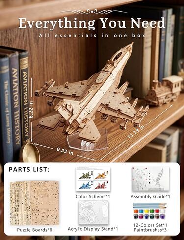 BOOZUU 3D Wooden Fighter Jet Puzzle for Adults, DIY Painting Wooden Aircraft Model Kit, Mechanical Military Airplane Puzzle Gift for Ages 14+ in Saudi Arabia