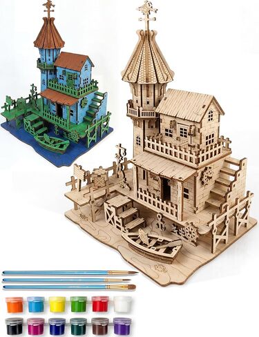 BOOZUU 3D Wooden Lighthouse Puzzle - 142 Pcs Coastal Beach House Model Kit, Build and Paint DIY Wooden Model for Adults, Home Decor Display Gift for Women Teens 14+ in Saudi Arabia