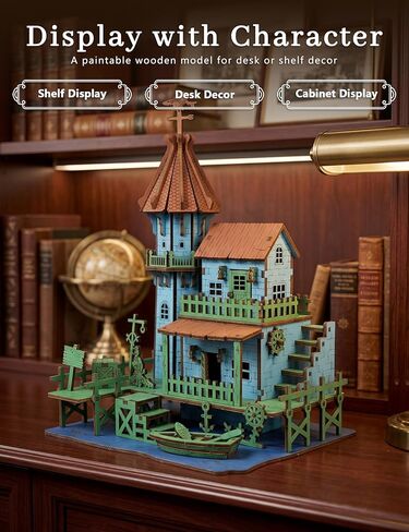 BOOZUU 3D Wooden Lighthouse Puzzle - 142 Pcs Coastal Beach House Model Kit, Build and Paint DIY Wooden Model for Adults, Home Decor Display Gift for Women Teens 14+ in Saudi Arabia