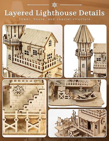 BOOZUU 3D Wooden Lighthouse Puzzle - 142 Pcs Coastal Beach House Model Kit, Build and Paint DIY Wooden Model for Adults, Home Decor Display Gift for Women Teens 14+ in Saudi Arabia