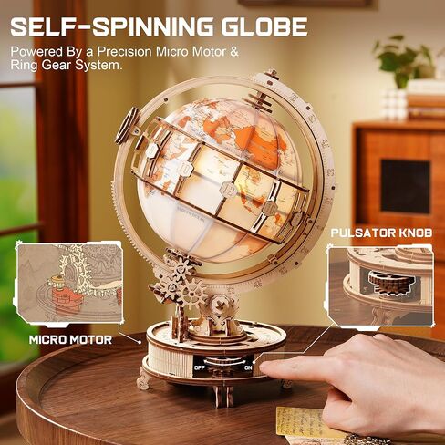 ROKR Illuminated Rotating Wooden Globe Puzzle-185 Piece 3D Night Light Kit, Educational Geography Model for Adults & Teens 14+, No Glue Needed in Kuwait