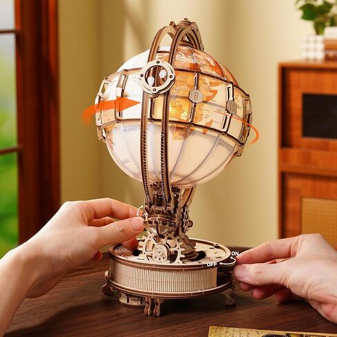 ROKR Illuminated Rotating Wooden Globe Puzzle-185 Piece 3D Night Light Kit, Educational Geography Model for Adults & Teens 14+, No Glue Needed in Kuwait