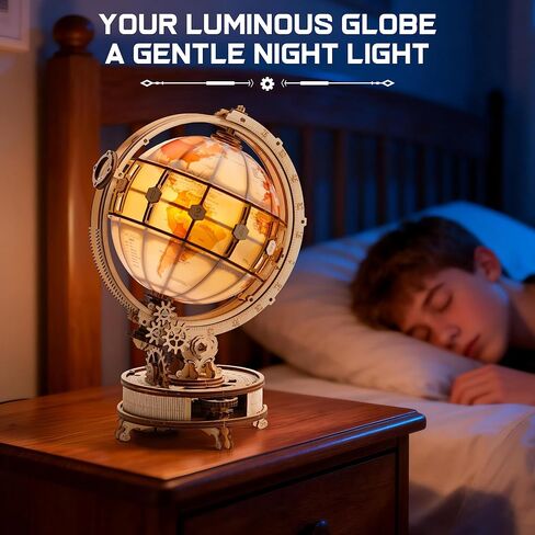 ROKR Illuminated Rotating Wooden Globe Puzzle-185 Piece 3D Night Light Kit, Educational Geography Model for Adults & Teens 14+, No Glue Needed in Kuwait