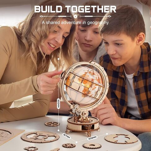 ROKR Illuminated Rotating Wooden Globe Puzzle-185 Piece 3D Night Light Kit, Educational Geography Model for Adults & Teens 14+, No Glue Needed in Kuwait