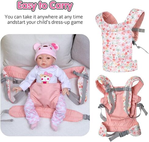 Reborn Baby Doll Clothes Accessories Set with Floral Doll Carrier, 12Pcs Pink Outfit Fit 18-22 Inch Newborn Reborn Doll, Pretend Dress Up Playset in Kuwait