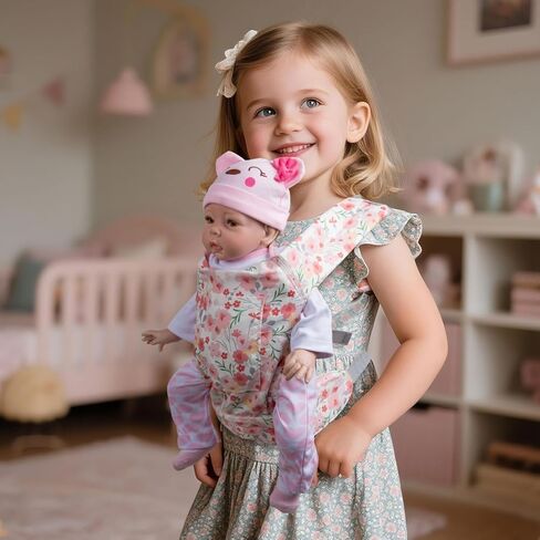 Reborn Baby Doll Clothes Accessories Set with Floral Doll Carrier, 12Pcs Pink Outfit Fit 18-22 Inch Newborn Reborn Doll, Pretend Dress Up Playset in Kuwait