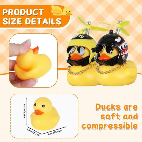 2PCS Glowing Funny Rubber Ducks Car Dashboard Decorations with Propeller Helmets, Gold Chains, Bandages, Light Bulbs & Gold Sunglasses- Sound Duck Accessories, Decor for Car in Saudi Arabia