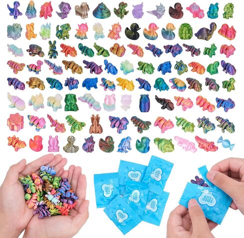 Hysagtek 100Pcs Mini 3D Printed Animals Blind Bag - Mystery Pack Flexible Articulated Fidget Toys Realistic Mini Animals Figures for Desk Decor Rewards Goodie Bags Party Favors Birthday Gifts in Saudi Arabia