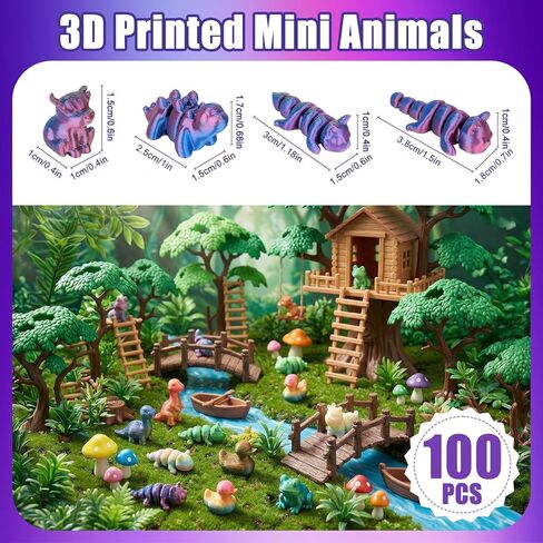 Hysagtek 100Pcs Mini 3D Printed Animals Blind Bag - Mystery Pack Flexible Articulated Fidget Toys Realistic Mini Animals Figures for Desk Decor Rewards Goodie Bags Party Favors Birthday Gifts in Saudi Arabia