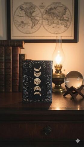 كتاب تعويذة فارغ من مجلة الظلال مع قفل قفل مجلة جلدية مصنوعة يدويًا عتيقة طباعة مرحلة القمر مذكرات الصلاة الوثنية لوازم السحر دفتر ديكور Wiccan يوميًا (7x5 بوصة) (7x5 بوصة) in Kuwait