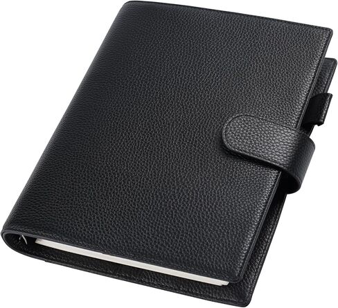 Moterm A5 Elite Rings Planner - منظم مجلد من الجلد الطبيعي بدون جيب خلفي كبير (أسود مرصوف بالحصى، حلقة 25 مم) in Kuwait
