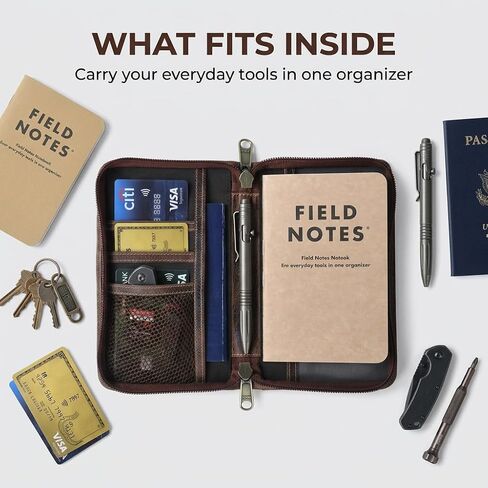 Rustique Field Notes Cover for Field notes Moleskine Cahier 3.5x5.5, Waxed Canvas and Leather YKK Zipper Journal Cover,Water Resistant Pocket Notebook Planner Travel Organizer in Saudi Arabia