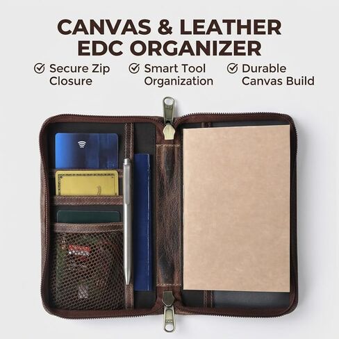 Rustique Field Notes Cover for Field notes Moleskine Cahier 3.5x5.5, Waxed Canvas and Leather YKK Zipper Journal Cover,Water Resistant Pocket Notebook Planner Travel Organizer in Saudi Arabia