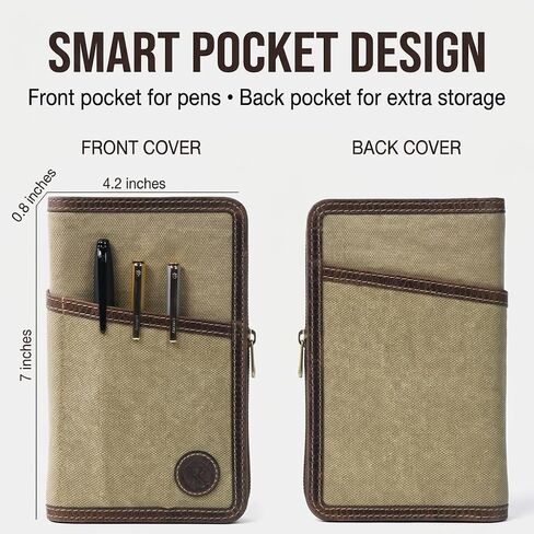 Rustique Field Notes Cover for Field notes Moleskine Cahier 3.5x5.5, Waxed Canvas and Leather YKK Zipper Journal Cover,Water Resistant Pocket Notebook Planner Travel Organizer in Saudi Arabia