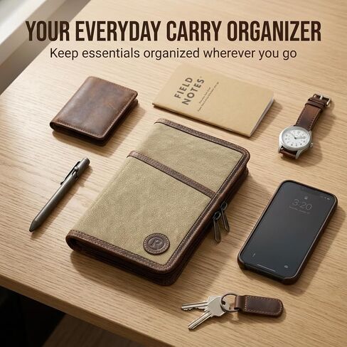 Rustique Field Notes Cover for Field notes Moleskine Cahier 3.5x5.5, Waxed Canvas and Leather YKK Zipper Journal Cover,Water Resistant Pocket Notebook Planner Travel Organizer in Saudi Arabia