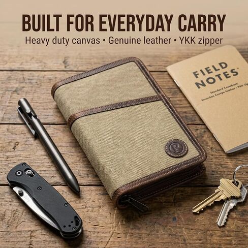 Rustique Field Notes Cover for Field notes Moleskine Cahier 3.5x5.5, Waxed Canvas and Leather YKK Zipper Journal Cover,Water Resistant Pocket Notebook Planner Travel Organizer in Saudi Arabia