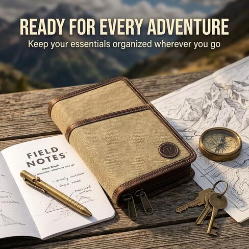 Rustique Field Notes Cover for Field notes Moleskine Cahier 3.5x5.5, Waxed Canvas and Leather YKK Zipper Journal Cover,Water Resistant Pocket Notebook Planner Travel Organizer in Saudi Arabia