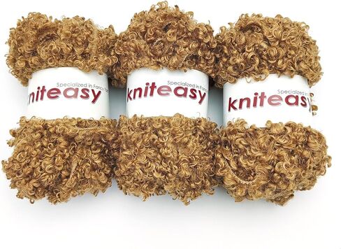 Teddy Fur Curly Yarn, 3 Skeins (150g/5.3oz Total, 15mm Thick), Chunky Faux Fur Eyelash Yarn, Super Soft Fluffy Yarn for Doll Hair Weaving, Crochet, Knitting, Amigurumi (Brown) in Saudi Arabia