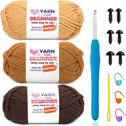3 Pack Beginners Crochet Yarn Light Brown+Brown+Coffee Cotton Crochet Yarn for Crocheting Knitting Beginners with Easy-to-See Stitches Cotton-Nylon Blend Crochet Yarn for Beginners Crochet Kit(3x50g) in Saudi Arabia