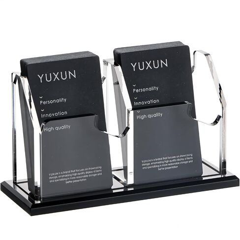 YUXUN Vertical Business Card Holder for Desk, 2 Slots Acrylic Business Card Display Stand with Weighted 8mm Black Base, Space-Saving Desktop Name Card Organizer for Reception, Office & Exhibition in Kuwait