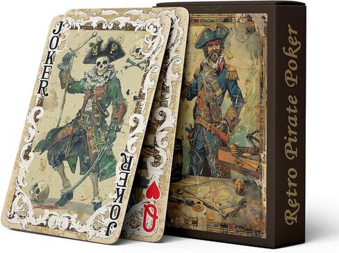 Pirate Themed Series Playing Cards,Retro Style Poker Cards, 54 Unique Illustrations Playing Card, International Standard Size, Double-Sided Anti Slip Pattern Design, Suitable for Collection and Gift. in Kuwait