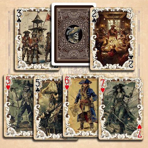 Pirate Themed Series Playing Cards,Retro Style Poker Cards, 54 Unique Illustrations Playing Card, International Standard Size, Double-Sided Anti Slip Pattern Design, Suitable for Collection and Gift. in Kuwait