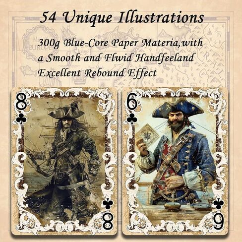 Pirate Themed Series Playing Cards,Retro Style Poker Cards, 54 Unique Illustrations Playing Card, International Standard Size, Double-Sided Anti Slip Pattern Design, Suitable for Collection and Gift. in Kuwait