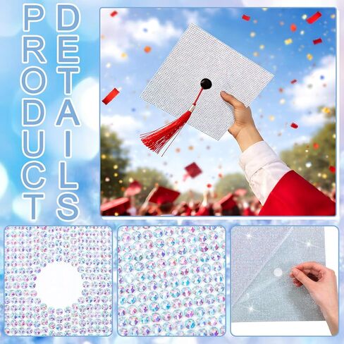 Knitgrip 4 Sheets Rhinestone Glitter Construction Paper for Graduation Cap Bling 9 Inch Bedazzling Rhinestone Colorful Self-adhesive Sparkly Cardstock Grad Cap for Photo Crafts DIY Grad Hat Party in Kuwait
