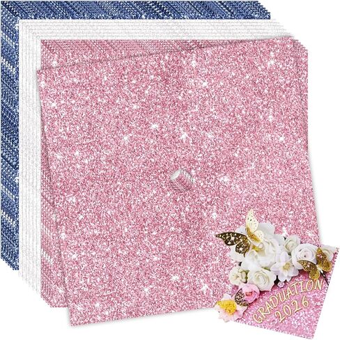 18Pcs Glitter Cardstock DIY Graduation Cap, 9.8 x 9.8 Inch Cardstock Decoration Paper for Grad Caps, Congrats Grad Party, Favors Supplies (Color D) in Saudi Arabia