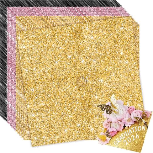 18Pcs Glitter Cardstock DIY Graduation Cap, 9.8 x 9.8 Inch Cardstock Decoration Paper for Grad Caps, Congrats Grad Party, Favors Supplies (Color D) in Saudi Arabia