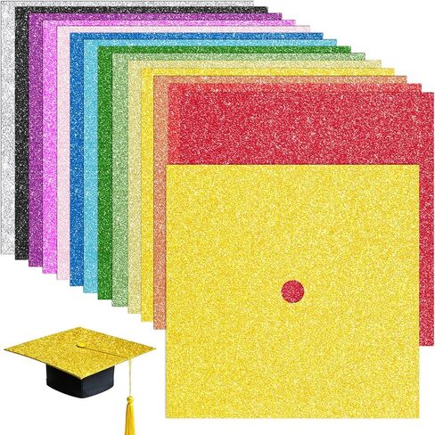 18Pcs Glitter Cardstock DIY Graduation Cap, 9.8 x 9.8 Inch Cardstock Decoration Paper for Grad Caps, Congrats Grad Party, Favors Supplies (Color D) in Saudi Arabia
