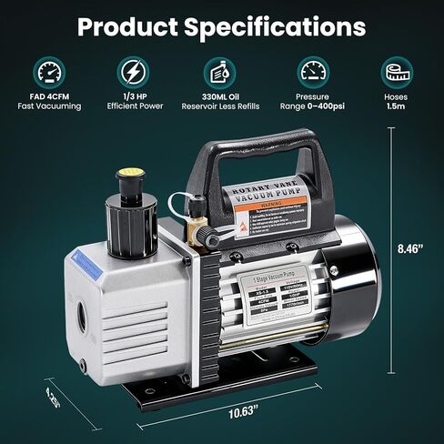 NEWBULIG 4CFM Single Stage Vacuum Pump 110V, with R134a AC Manifold Gauge Set & Leak Detector - Complete Kit for HVAC Air Conditioning Service, Refrigerant Recharging, Black in Saudi Arabia