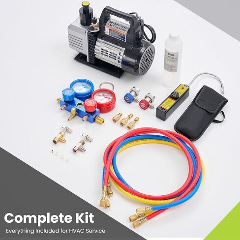 NEWBULIG 4CFM Single Stage Vacuum Pump 110V, with R134a AC Manifold Gauge Set & Leak Detector - Complete Kit for HVAC Air Conditioning Service, Refrigerant Recharging, Black in Saudi Arabia