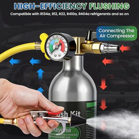 Wayona AC Flush Kit - Air Conditioner System Flush Kit Automotive Pipeline Cleaning Tool Set with Canister, 220PSI Gauge, Fittings & Hose AC System Flush Tool for R134a R12 R22(Without Flush Solvent) in Saudi Arabia
