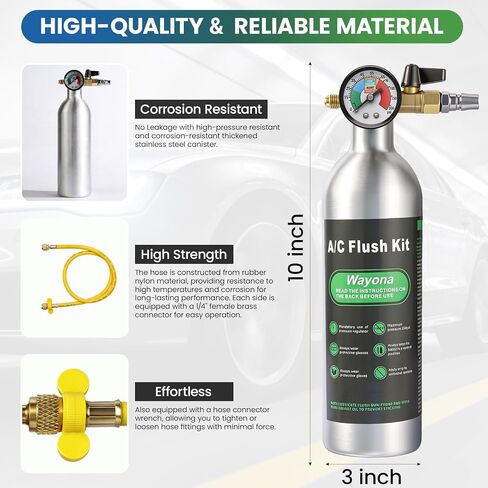 Wayona AC Flush Kit - Air Conditioner System Flush Kit Automotive Pipeline Cleaning Tool Set with Canister, 220PSI Gauge, Fittings & Hose AC System Flush Tool for R134a R12 R22(Without Flush Solvent) in Saudi Arabia