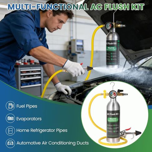 Wayona AC Flush Kit - Air Conditioner System Flush Kit Automotive Pipeline Cleaning Tool Set with Canister, 220PSI Gauge, Fittings & Hose AC System Flush Tool for R134a R12 R22(Without Flush Solvent) in Saudi Arabia