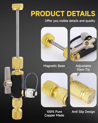 أداة إزالة قلب صمام LUPING HVAC، مزيل قلب صمام مزدوج 1/4 بوصة و5/16 بوصة، أداة إزالة أساسية ذات تصنيف فراغي للتدفق الضخم، مكنسة كهربائية 20 ميكرون، أدوات HVAC لـ R134A R32 R410A R22 R12 R407 R1234yf in Kuwait