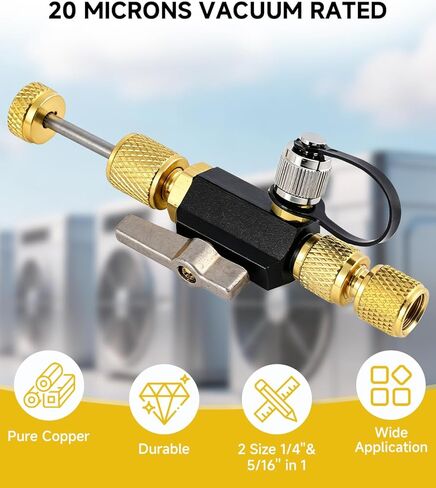 أداة إزالة قلب صمام LUPING HVAC، مزيل قلب صمام مزدوج 1/4 بوصة و5/16 بوصة، أداة إزالة أساسية ذات تصنيف فراغي للتدفق الضخم، مكنسة كهربائية 20 ميكرون، أدوات HVAC لـ R134A R32 R410A R22 R12 R407 R1234yf in Kuwait