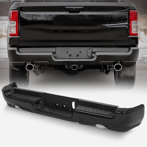 Auto Dynasty Rear Step Bumper Compatible with 2019-2024 Ram 1500, Rear Bumper Assembly Replacement w/Dual Exhaust Cutout/Non Parking Sensor Holes, CH1103163, Primered Black in Kuwait