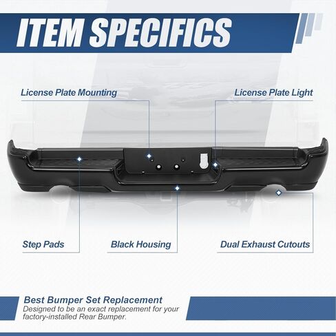 Auto Dynasty Rear Step Bumper Compatible with 2019-2024 Ram 1500, Rear Bumper Assembly Replacement w/Dual Exhaust Cutout/Non Parking Sensor Holes, CH1103163, Primered Black in Kuwait