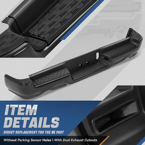 Auto Dynasty Rear Step Bumper Compatible with 2019-2024 Ram 1500, Rear Bumper Assembly Replacement w/Dual Exhaust Cutout/Non Parking Sensor Holes, CH1103163, Primered Black in Kuwait